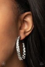 Load image into Gallery viewer, Paparazzi's GLITZY By Association - Gunmetal hoop earrings (Blockbusters)