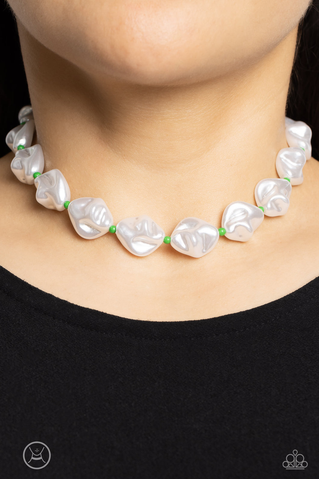 Paparazzi's SHORE Enough - Green & Pearl necklace (choker)