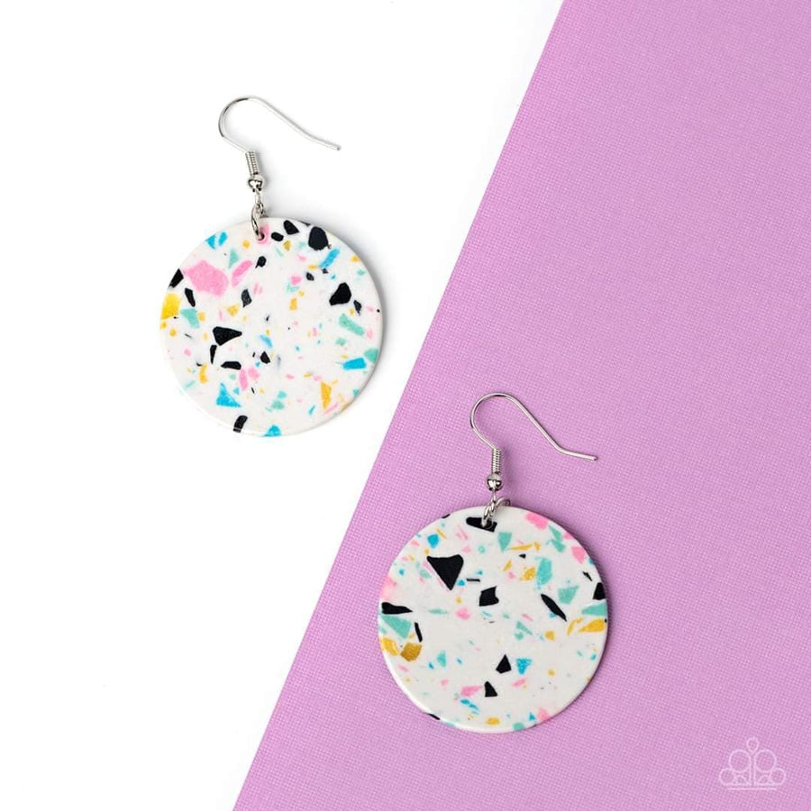 Paparazzi's Tenaciously Terrazzo - White earrings
