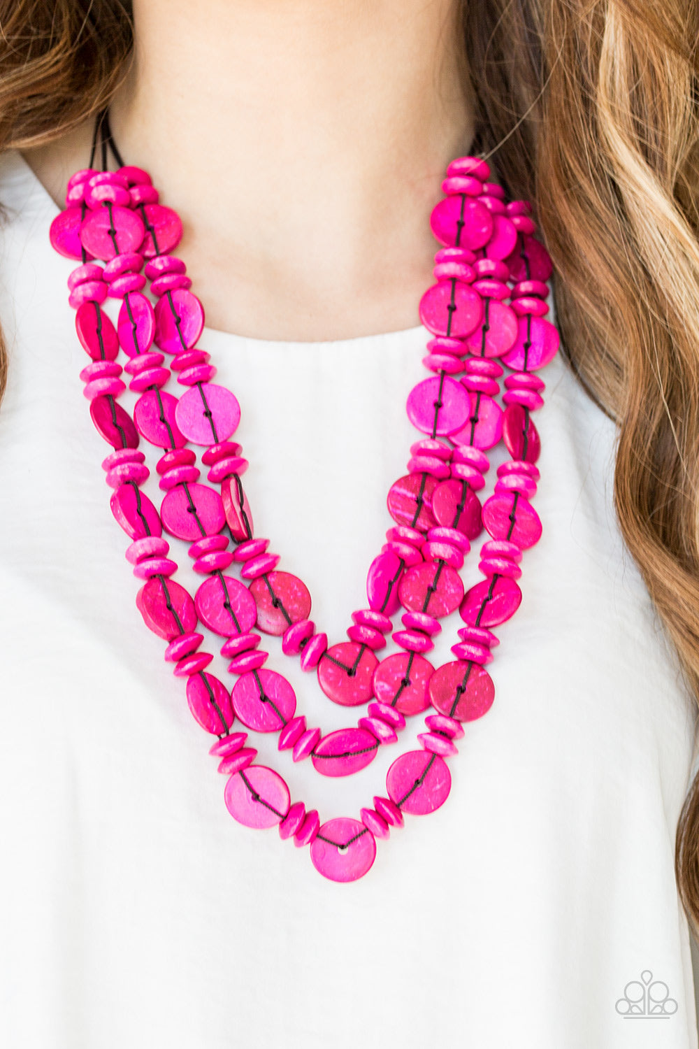 Paparazzi's Barbados Bopper - Pink Wood necklace