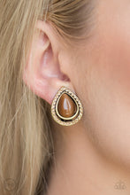 Load image into Gallery viewer, Paparazzi&#39;s Noteworthy Shimmer - Brass Clip-On earrings
