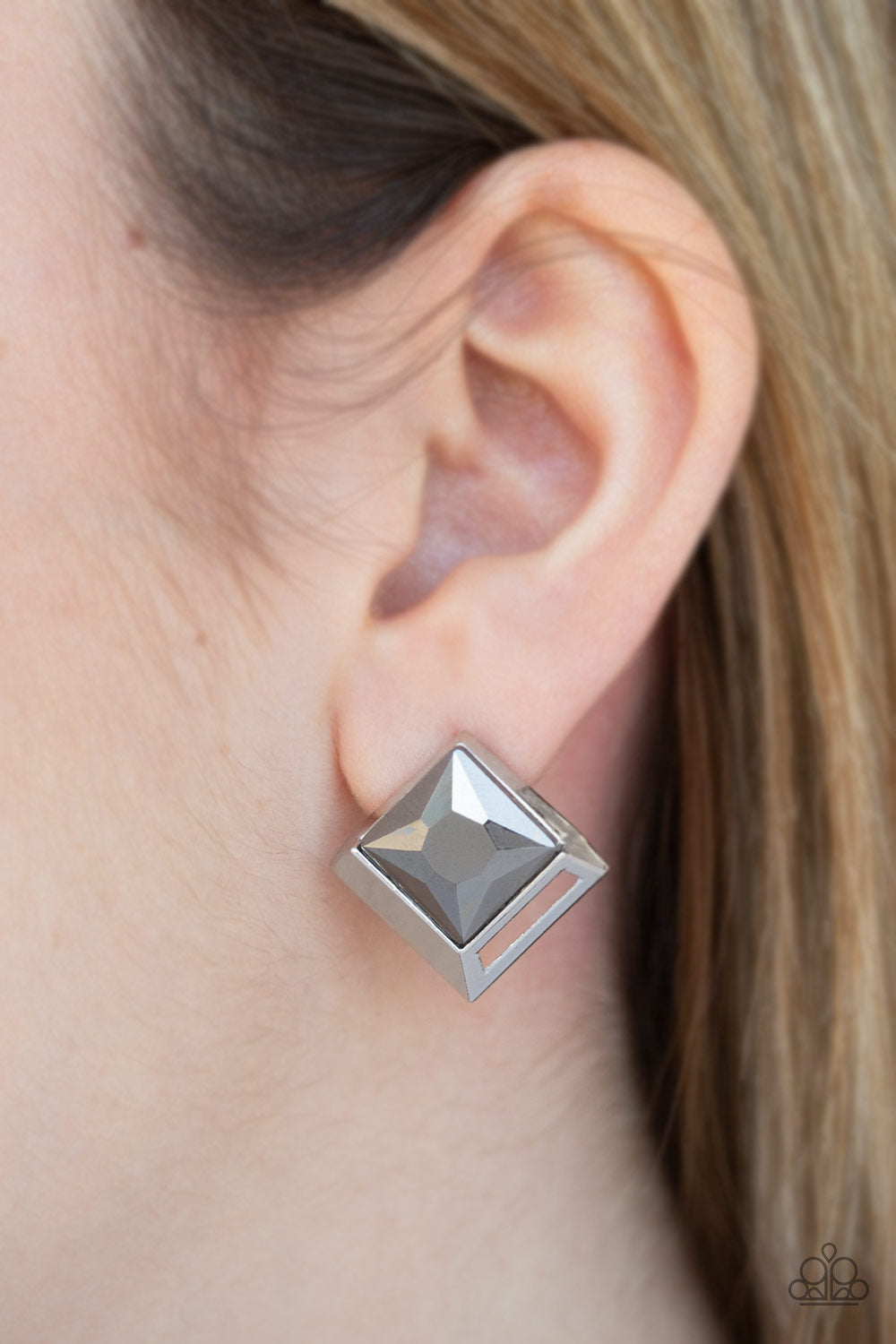 Paparazzi's Stellar Square - Silver post earrings