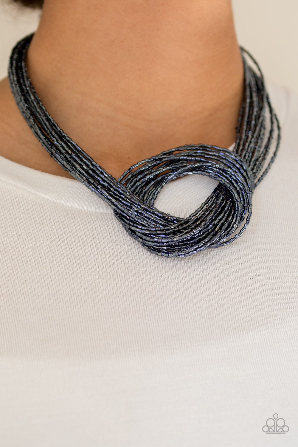 Paparazzi's Knotted Knockout - Blue Seed Beads necklace