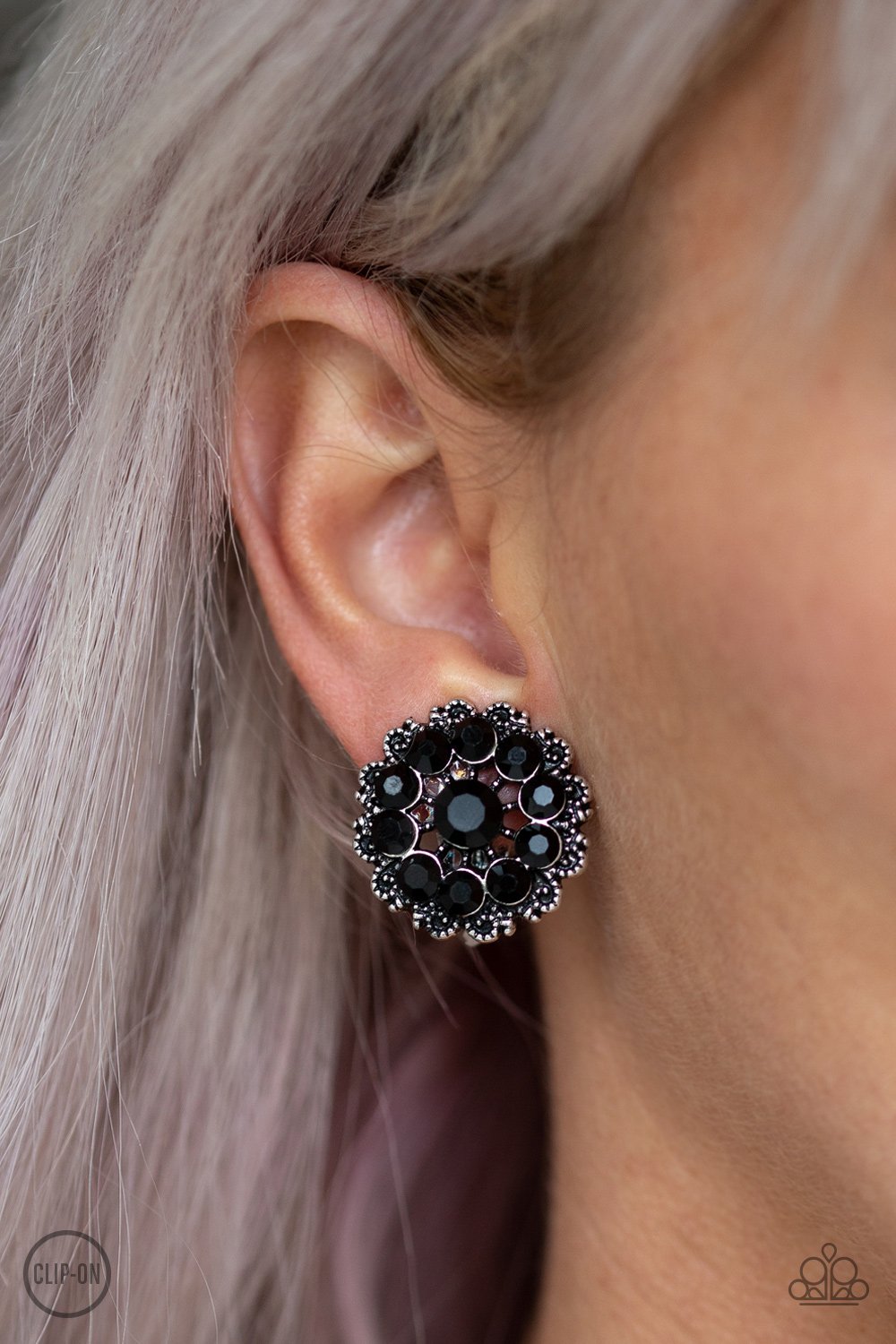 Paparazzi's Business Bedazzle - Black Clip-On earrings