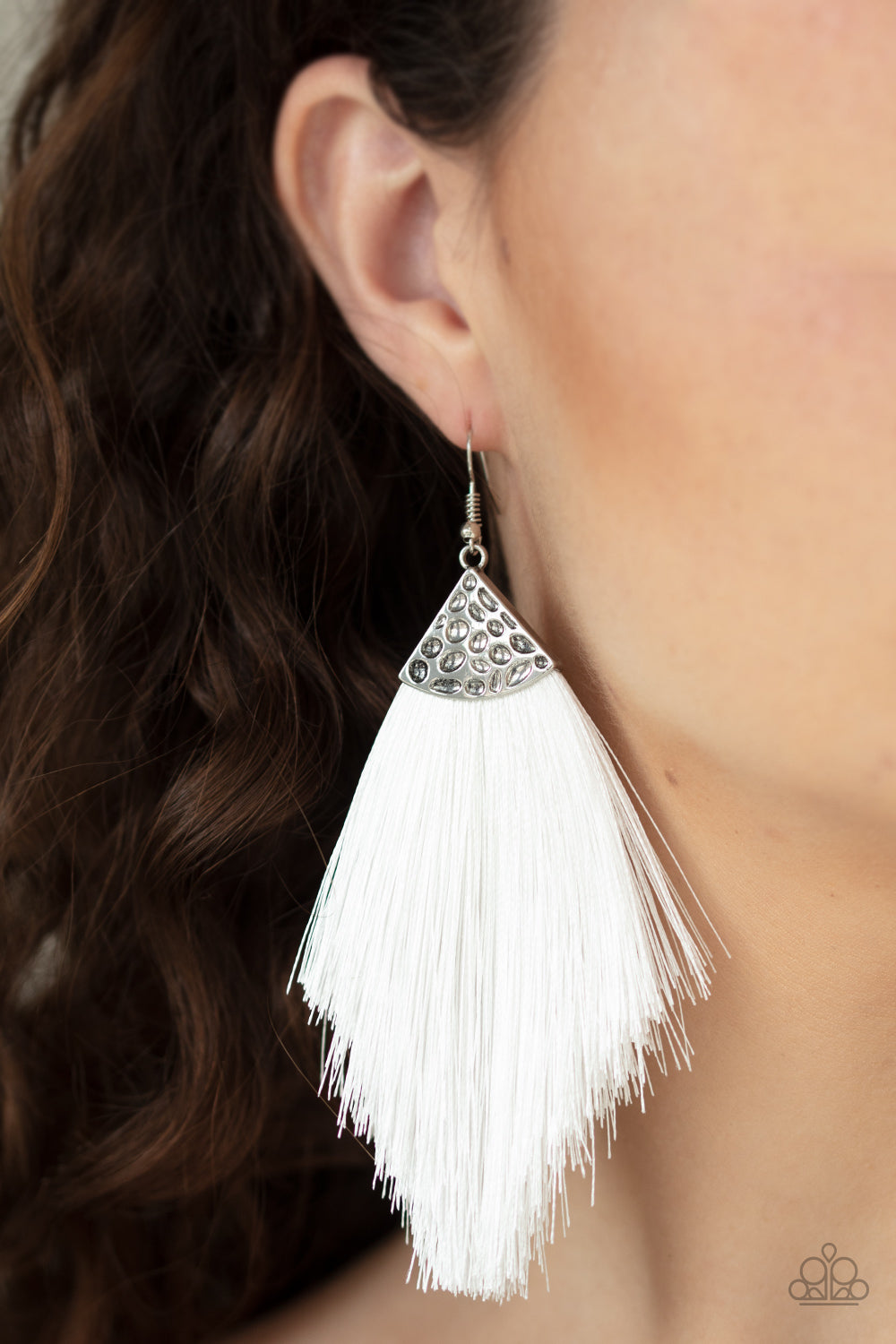 Paparazzi's Tassel Tempo - White earrings