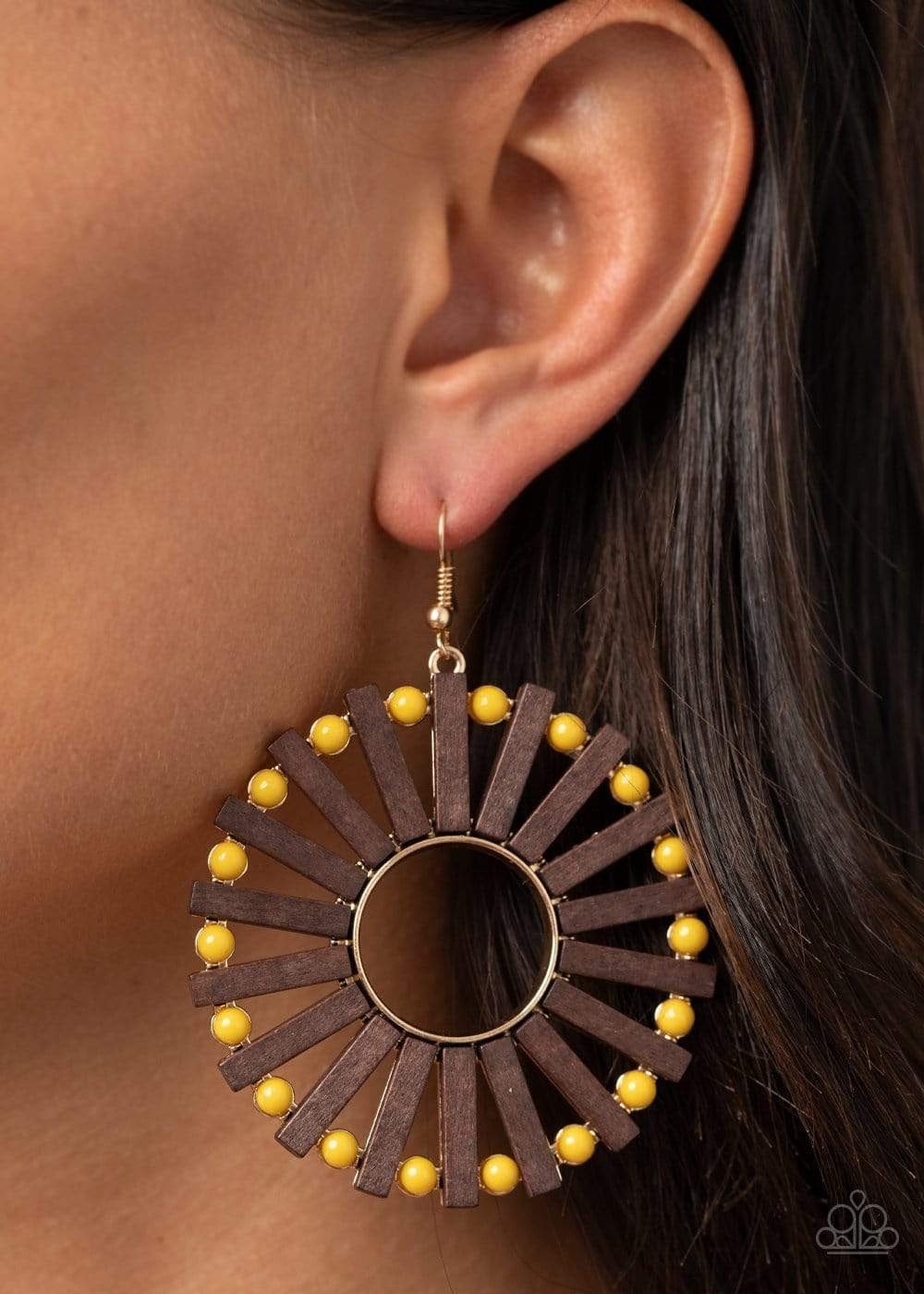 Paparazzi's Solar Flare - Yellow Wood earrings