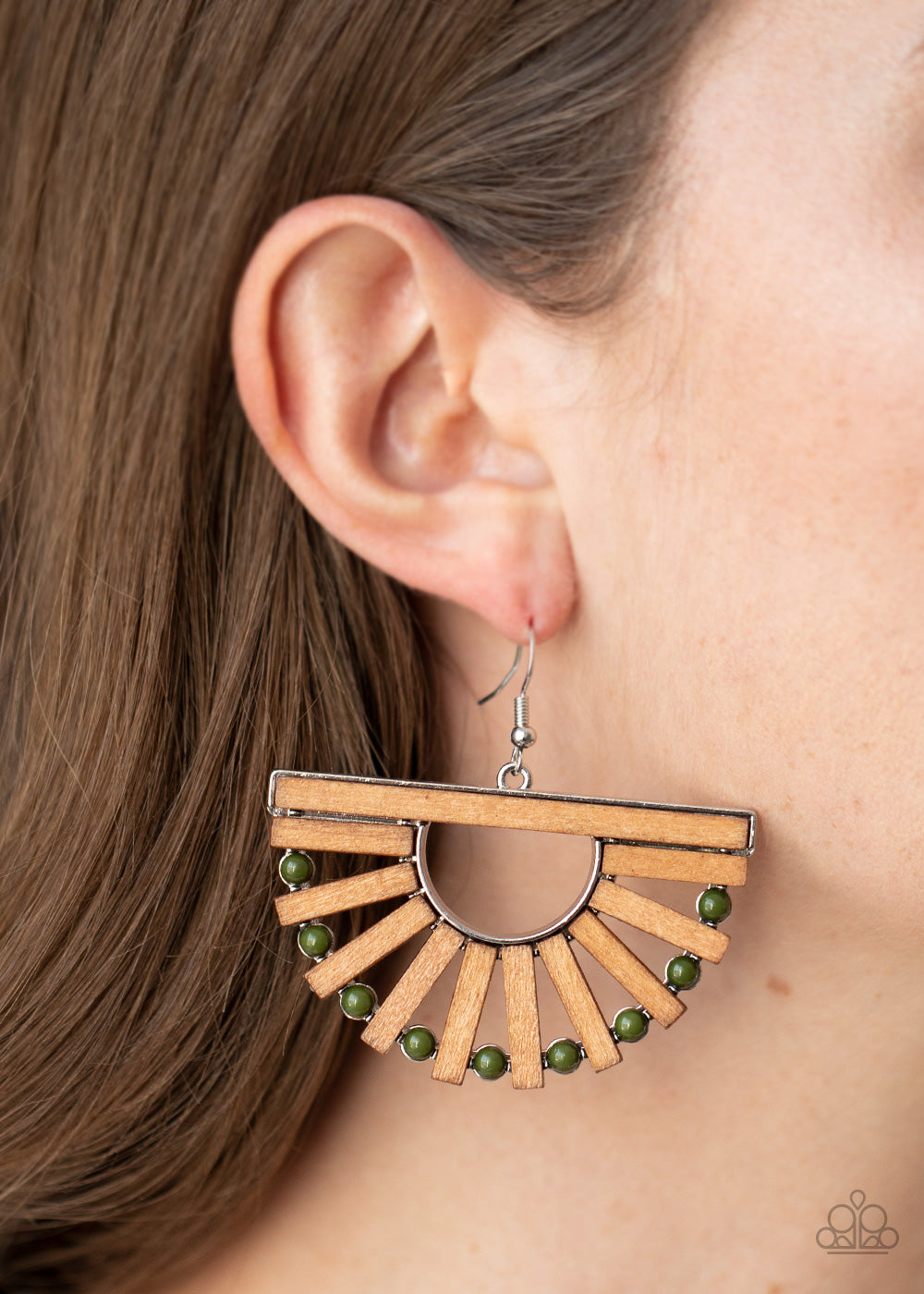 Paparazzi's Wooden Wonderland - Green Wood earrings