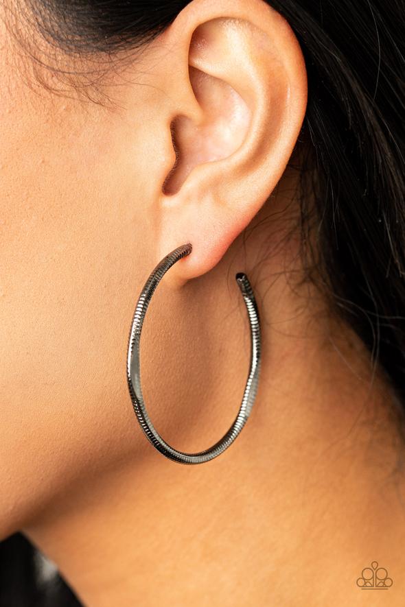 Paparazzi's Spitfire - Black hoop earrings