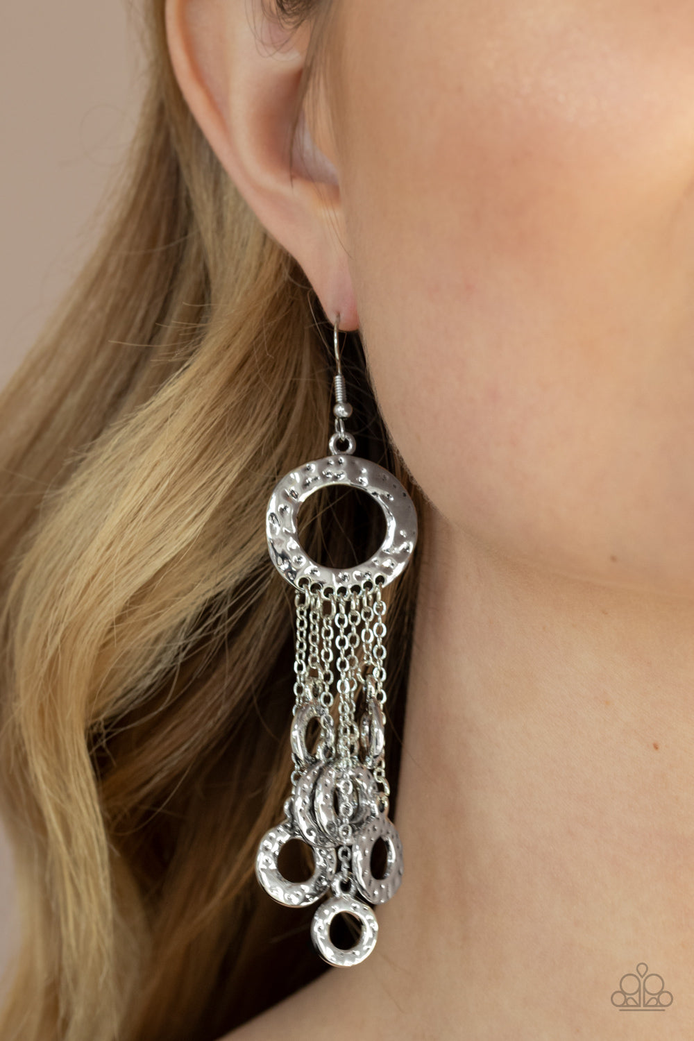 Paparazzi's Right Under Your NOISE - Silver earrings