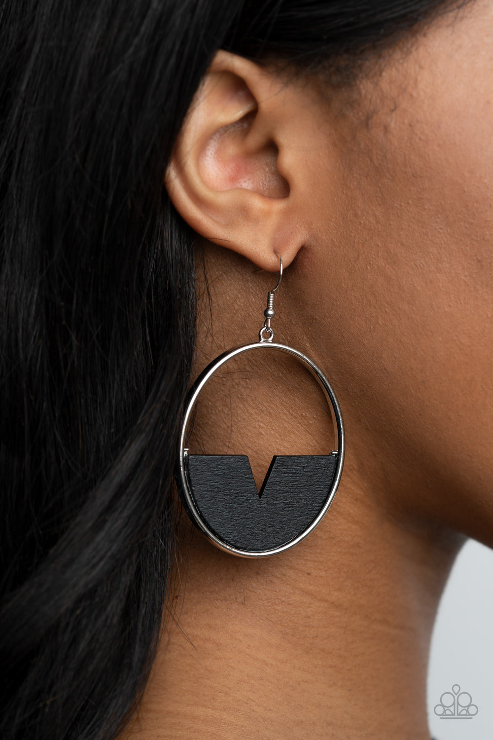 Paparazzi's Island Breeze - Black Wood hoop earrings