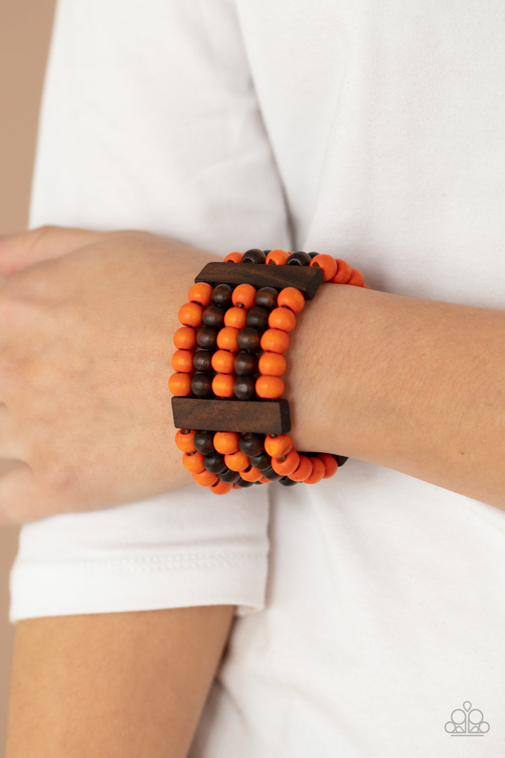 Paparazzi's Caribbean Catwalk - Orange Wood bracelet