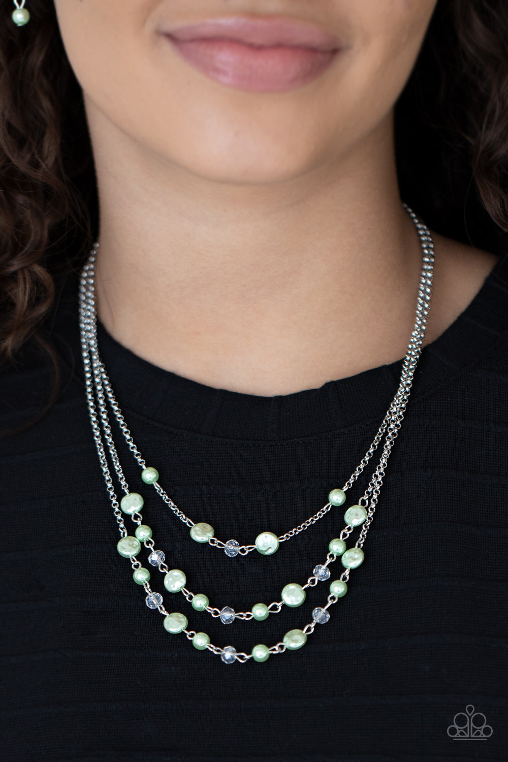 Paparazzi's Let the Record GLOW - Green Pearl necklace