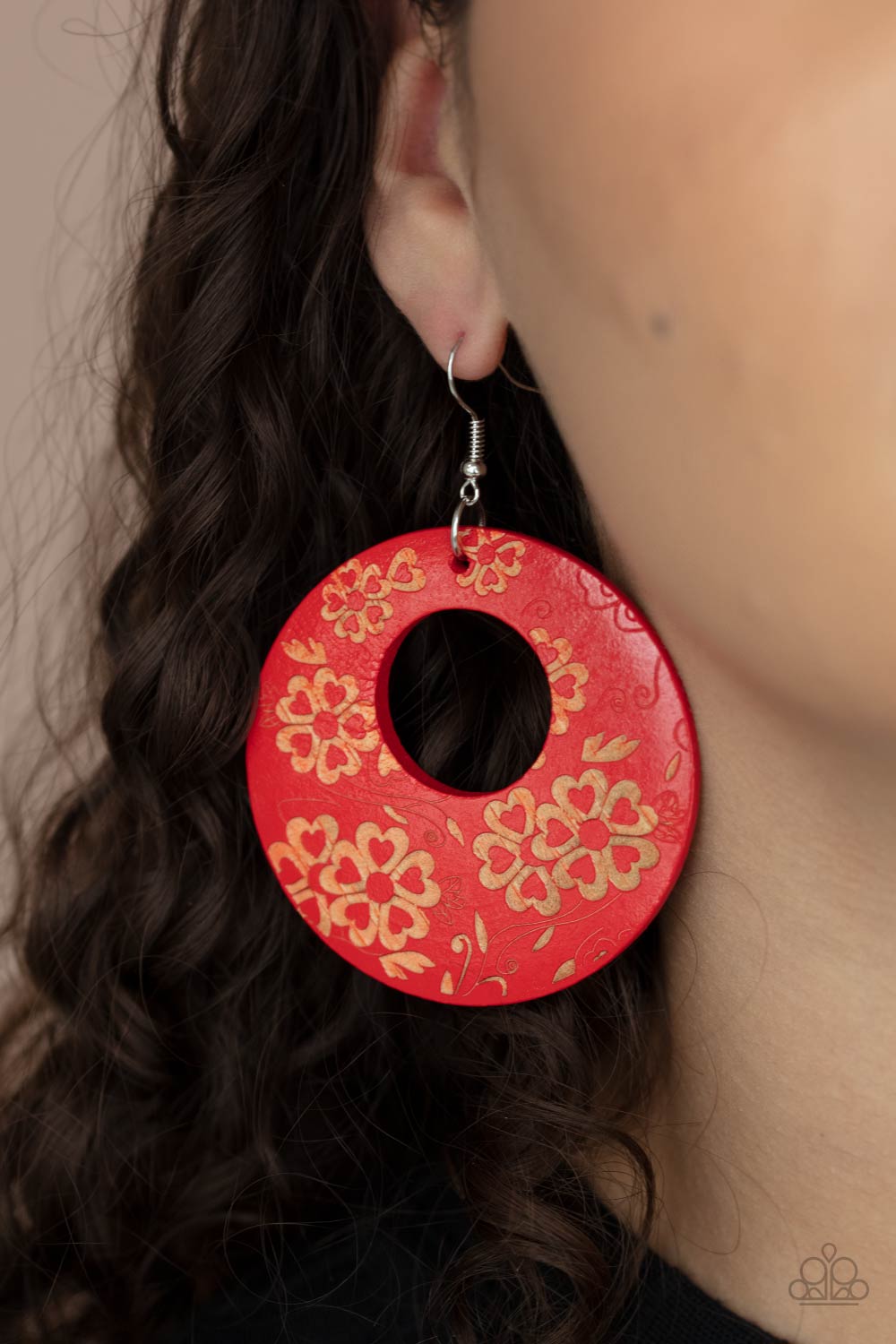 Paparazzi's Galapagos Garden Party - Red Wood hoop earrings