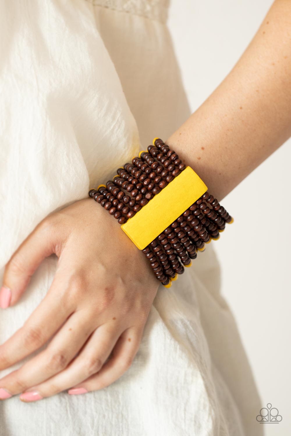 Paparazzi's Tropical Trendsetter - Yellow wood bracelet