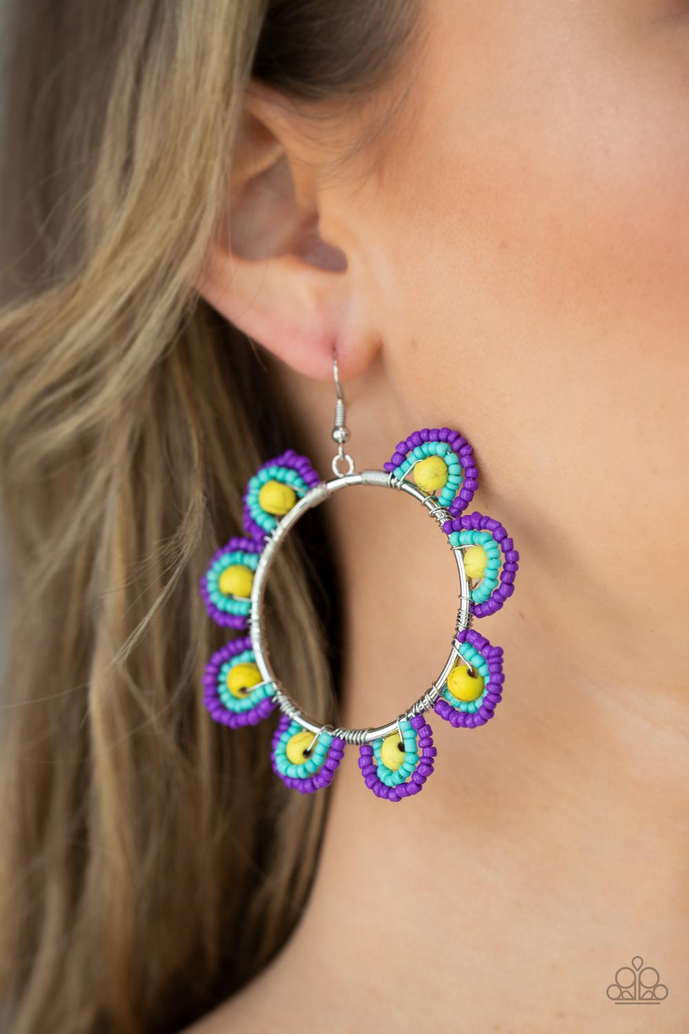 Paparazzi's Groovy Gardens - Yellow Seed Beads hoop earrings