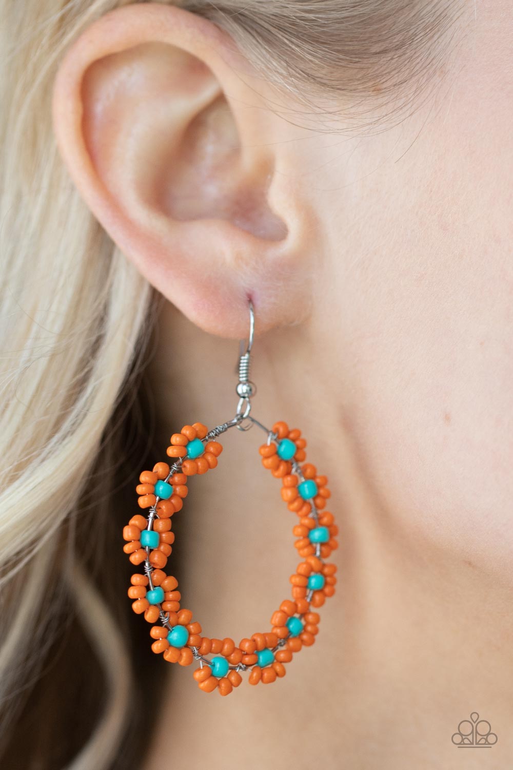 Paparazzi's Festively Flower Child - Orange Seed Beads hoop earrings