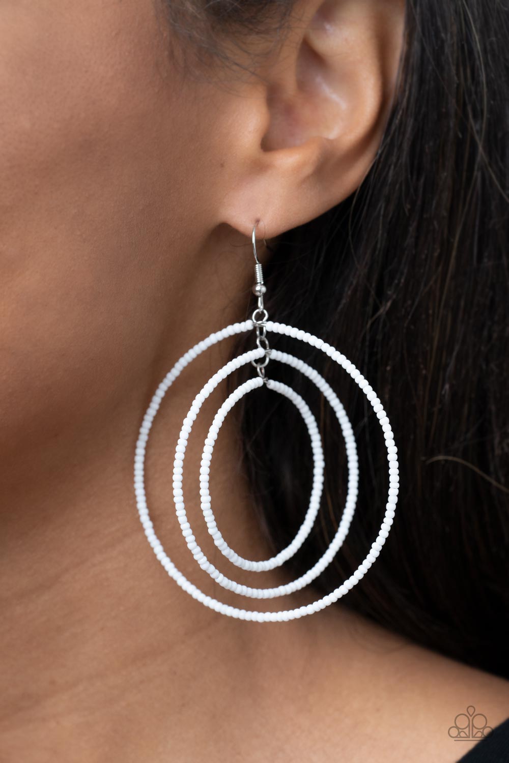 Paparazzi's Colorfully Circulating - White Seed Beads hoop earrings