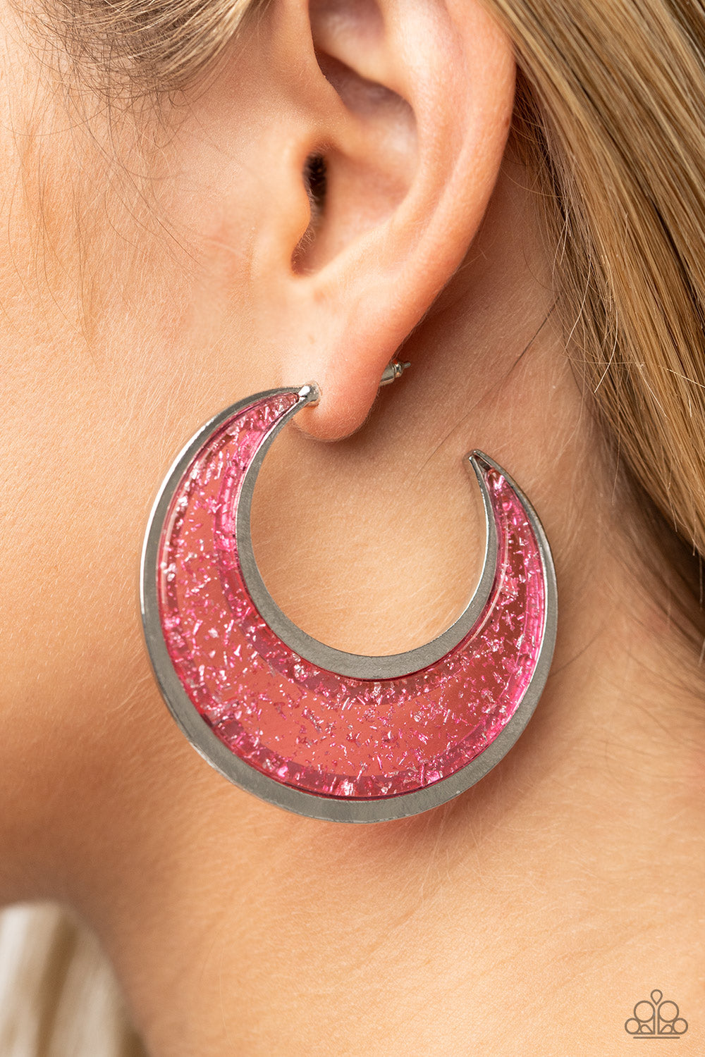 Paparazzi's Chrismatically Curvy - Pink Acrylic hoop earrings