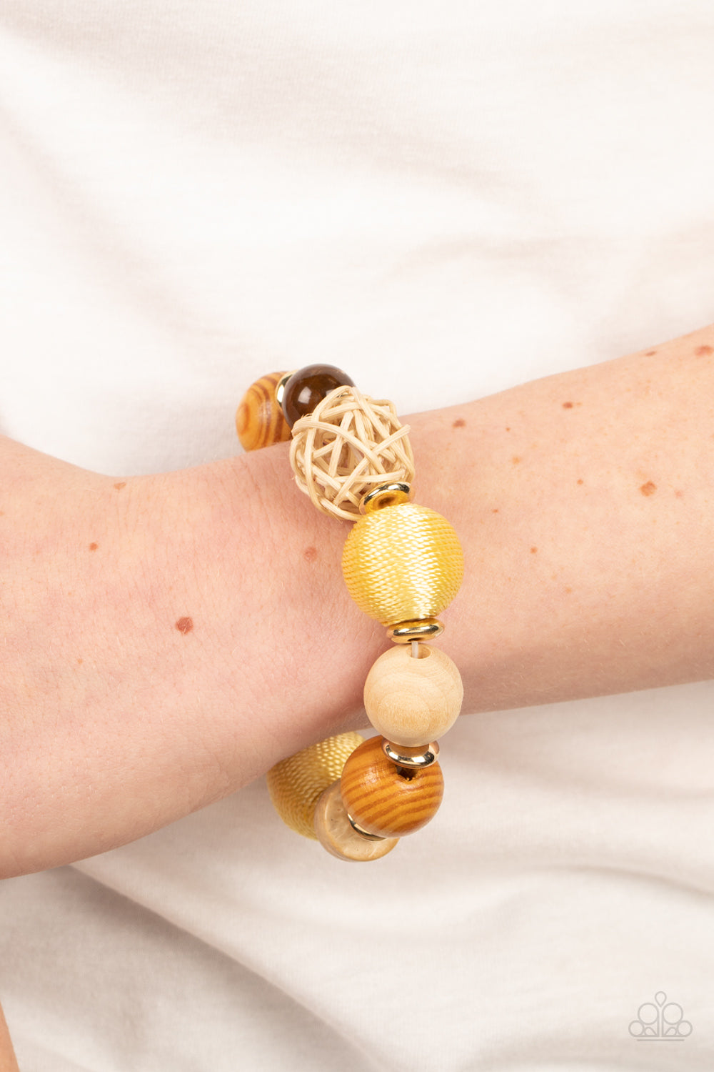 Paparazzi's Happily Homespun - Yellow Wood bracelet