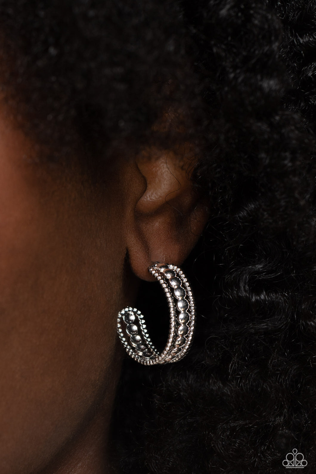 Paparazzi's Dotted Darling - Silver hoop earrings