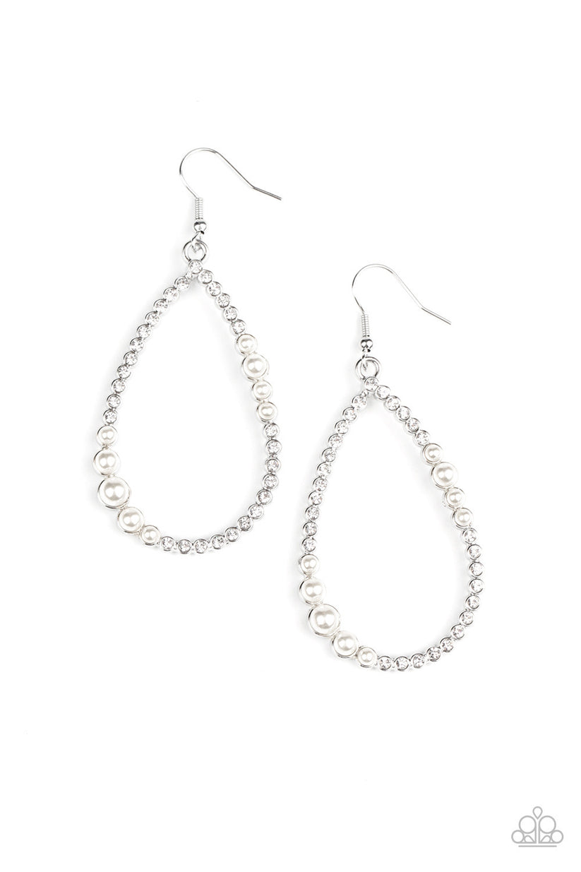 Paparazzi's Say No More! - White Pearl hoop earrings